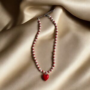 Red and White Heart Pendant Necklace